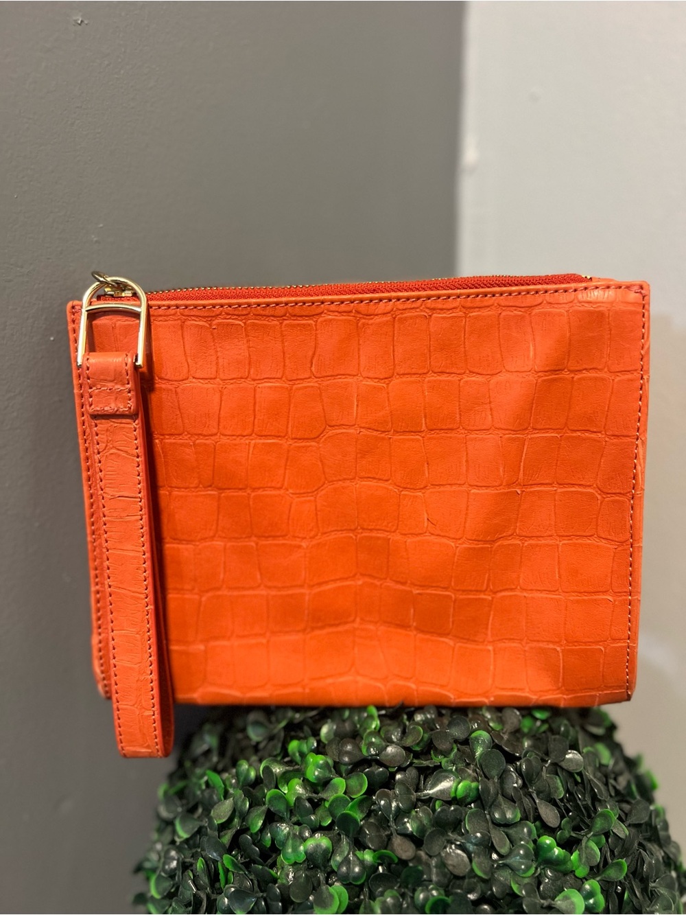 Talbots Orange Croc-Embossed Wristlet